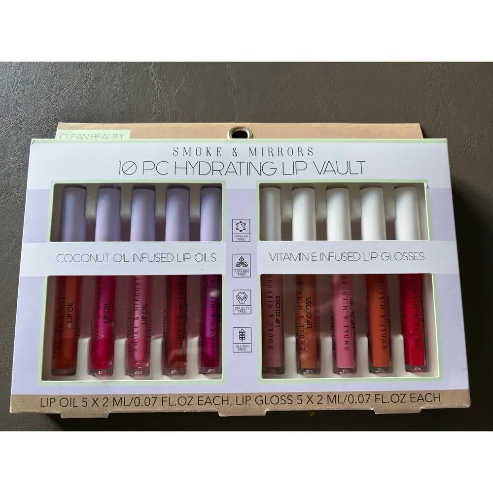 Smoke & Mirrors 10 PC Hydrating Lip Vault Coconut Oil Infused Lip Oils & Glosses
